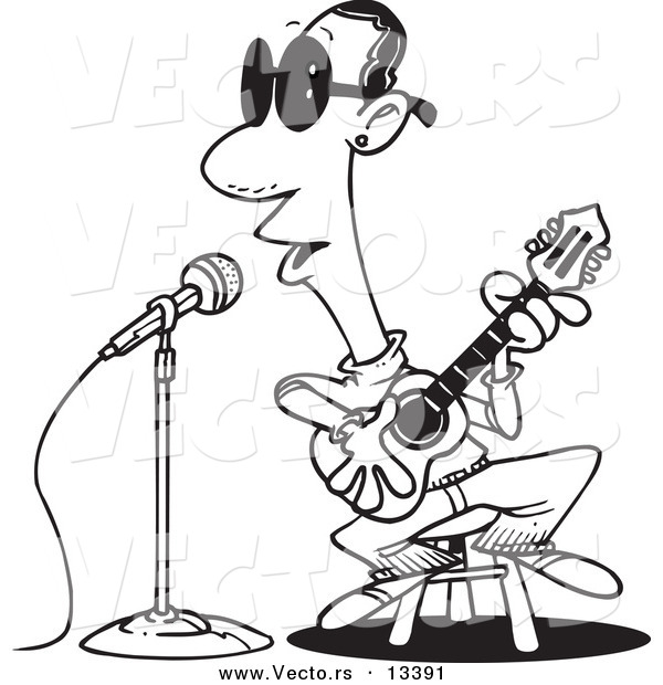 Vector of a Cartoon Man Singing the Blues - Coloring Page Outline