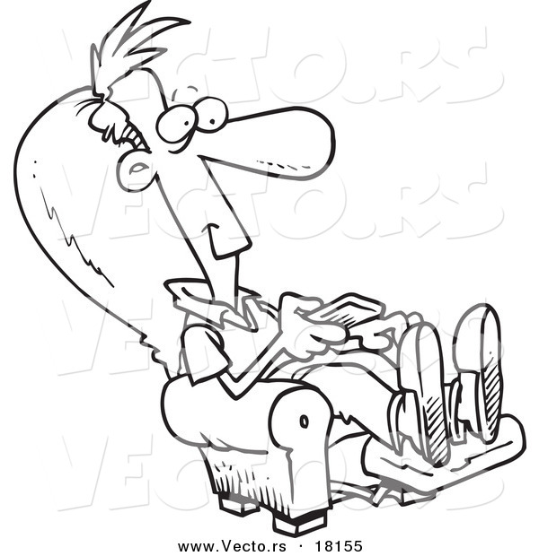 Vector of a Cartoon Man Sitting in a Recliner and Watching Tv - Outlined Coloring Page