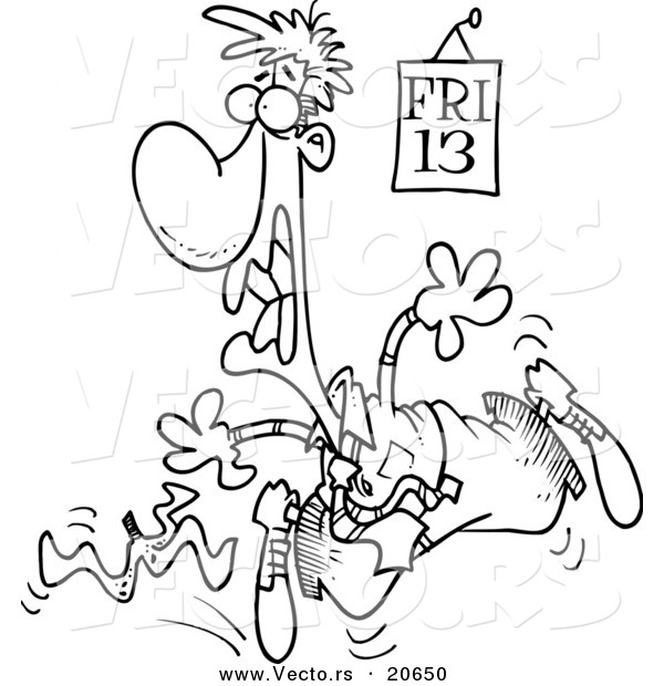 Vector of a Cartoon Man Slipping on a Banana Peel on Friday the 13th - Coloring Page Outline