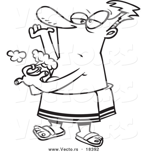 Vector of a Cartoon Man Spraying on Deodorant - Outlined Coloring Page