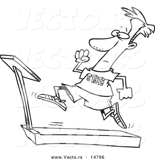 Vector of a Cartoon Man Sprinting on a Treadmill - Coloring Page Outline