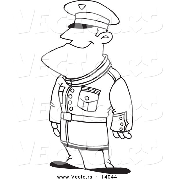Vector of a Cartoon Man Standing Proud in Uniform - Coloring Page Outline