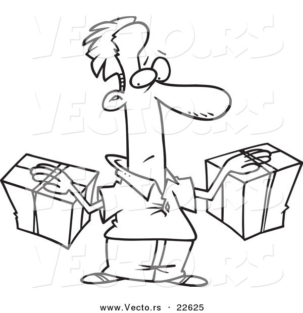 Vector of a Cartoon Man Stuck to His Packages - Coloring Page Outline