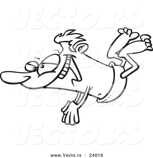Vector of a Cartoon Man Swan Diving - Coloring Page Outline