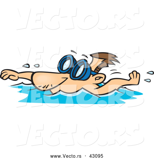 Vector of a Cartoon Man Swimming with Goggles over His Eyes