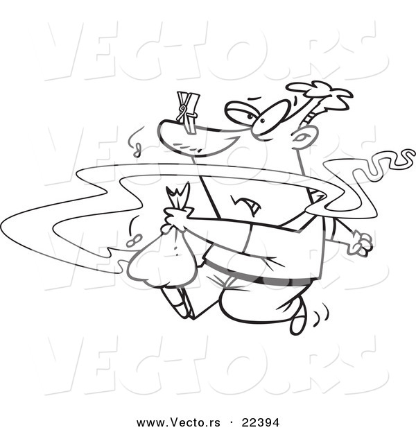 Vector of a Cartoon Man Taking out Smelly Garbage - Coloring Page Outline