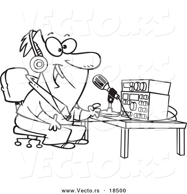 Vector of a Cartoon Man Talking on Ham Radio - Outlined Coloring Page