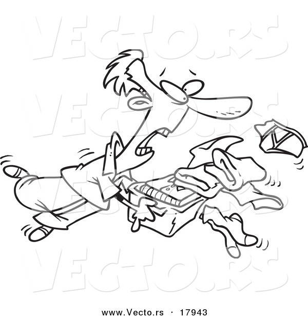 Vector of a Cartoon Man Tripping and Dumping Folded Laundry - Outlined Coloring Page