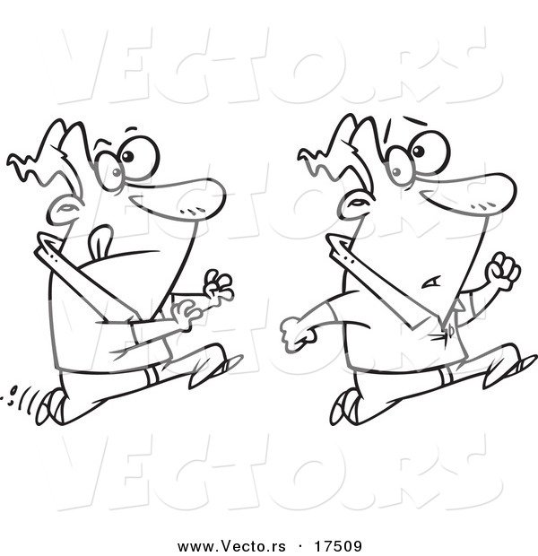 Vector of a Cartoon Man Trying to Catch up with Himself - Coloring Page Outline