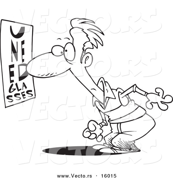 Vector of a Cartoon Man Trying to Read an Eye Chart - Outlined Coloring Page Drawing