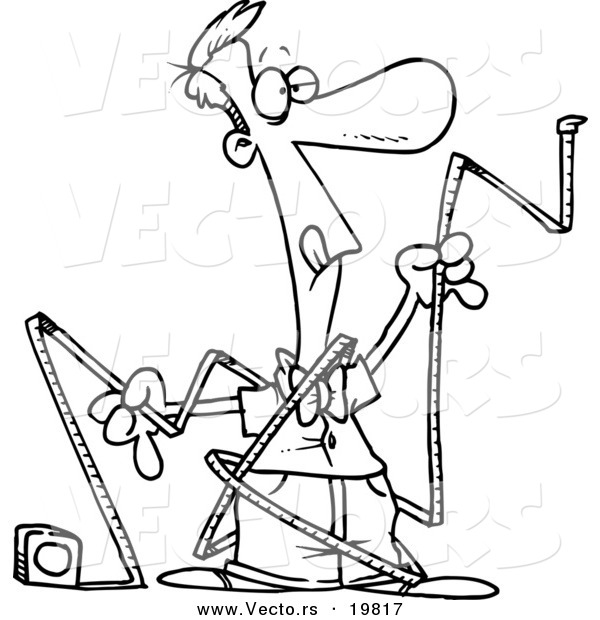 Vector of a Cartoon Man Trying to Use Measuring Tape - Outlined Coloring Page