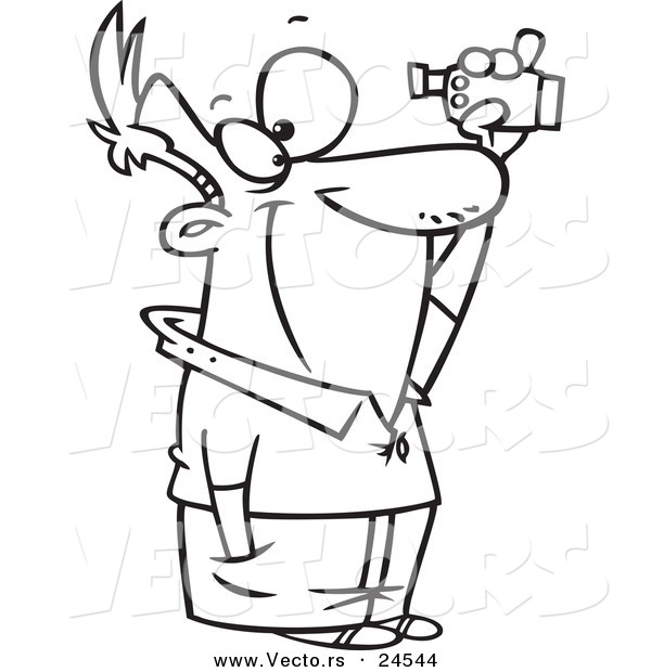 Vector of a Cartoon Man Using a Video Camera - Outlined Coloring Page