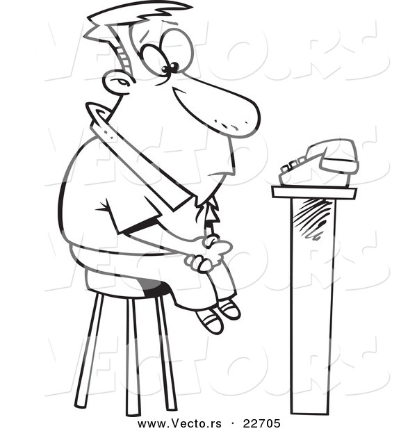 Vector of a Cartoon Man Waiting for a Phone Call - Coloring Page Outline