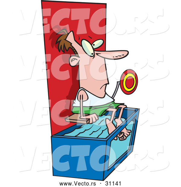 Vector of a Cartoon Man Waiting on a a Dunk Tank Shelf