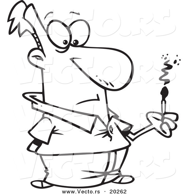 Vector of a Cartoon Man Watching a Match Fizzle - Outlined Coloring Page