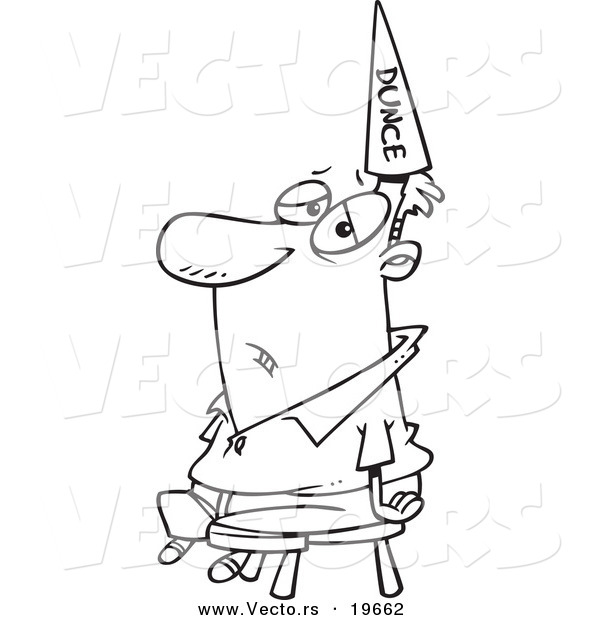 Vector of a Cartoon Man Wearing a Dunce Hat - Outlined Coloring Page