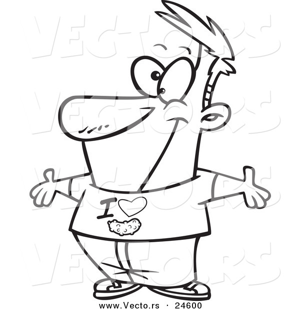 Vector of a Cartoon Man Wearing an I Love Pickles Shirt - Outlined Coloring Page