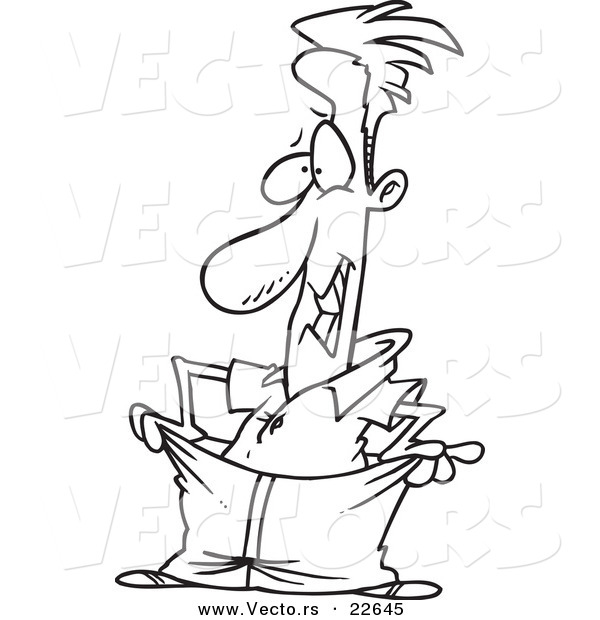 Vector of a Cartoon Man Wearing Big Pants - Coloring Page Outline