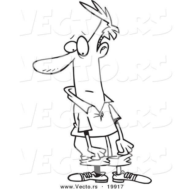 Vector of a Cartoon Man Wearing Mismatched Socks - Outlined Coloring Page