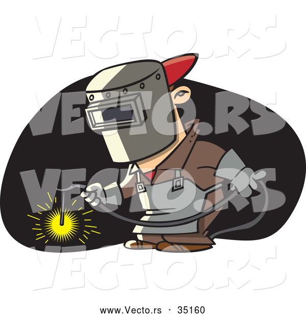 Vector of a Cartoon Man Welding with Mask and Torch