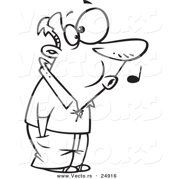 Vector of a Cartoon Man Whistling While He Waits - Outlined Coloring Page