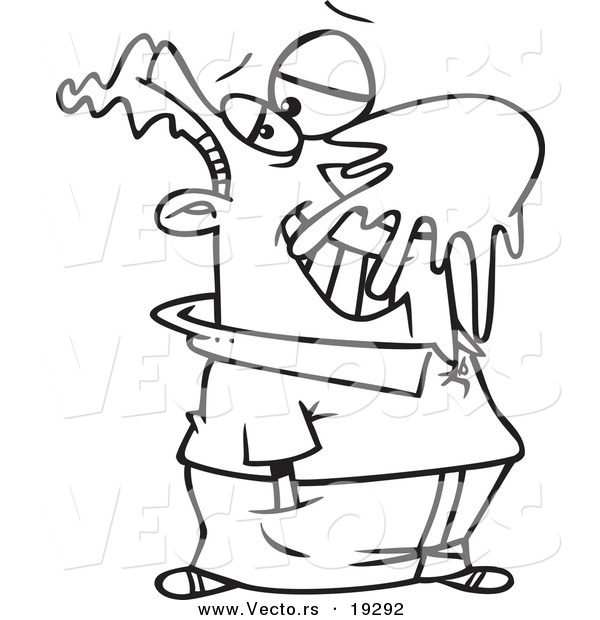 Vector of a Cartoon Man with a Deflated Gum Bubble on His Face - Outlined Coloring Page
