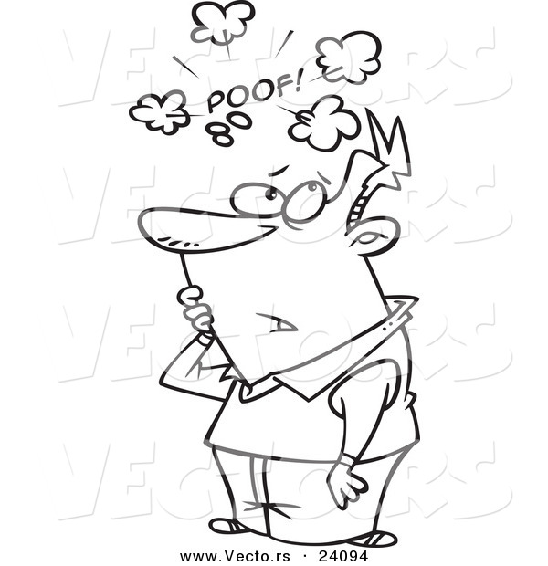 Vector of a Cartoon Man with a Fleeting Thought - Coloring Page Outline