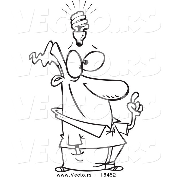 Vector of a Cartoon Man with a Halogen Light Idea - Outlined Coloring Page