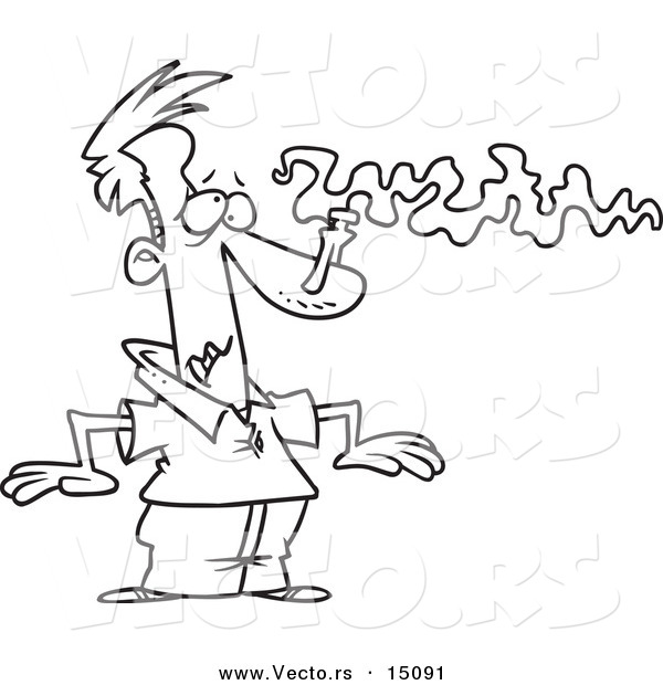 Vector of a Cartoon Man with a Pin on His Nose to Avoid a Smell - Coloring Page Outline