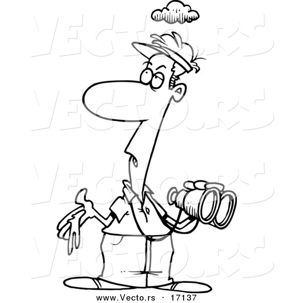 Vector of a Cartoon Man with Bird Poop in His Hand - Coloring Page Outline