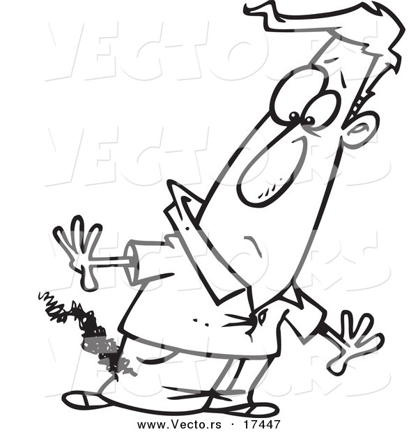 Vector of a Cartoon Man with Burning Pants - Coloring Page Outline