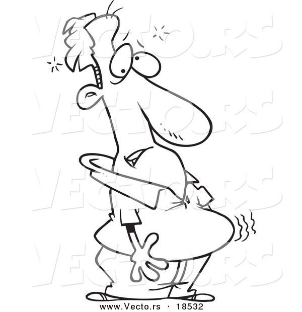 Vector of a Cartoon Man with Heart Burn - Outlined Coloring Page