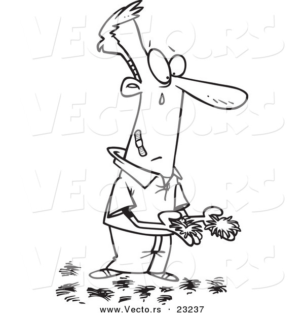 Vector of a Cartoon Man with Patches of Hair - Coloring Page Outline