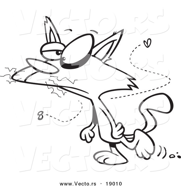 Vector of a Cartoon Mangy Stinky Cat Walking Upright - Outlined Coloring Page