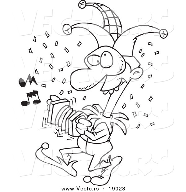 Vector of a Cartoon Mardi Gras Jester - Outlined Coloring Page