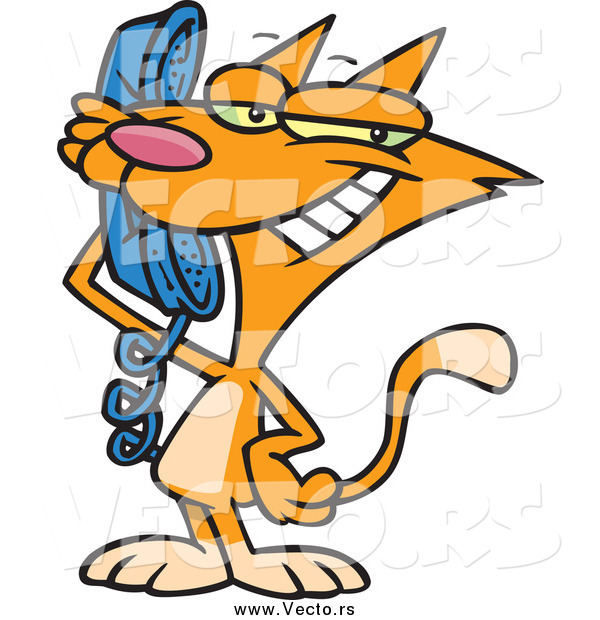 Vector of a Cartoon Marmalade Cat Talking on a Phone