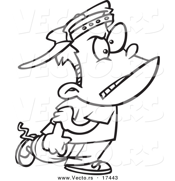 Vector of a Cartoon Mean Bully Boy Walking - Coloring Page Outline