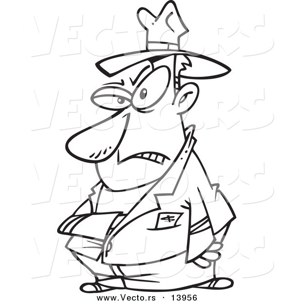 Vector of a Cartoon Mean Villain Reaching into His Jacket - Coloring Page Outline