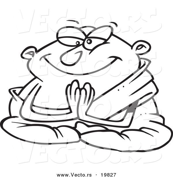 Vector of a Cartoon Meditating Monk - Outlined Coloring Page