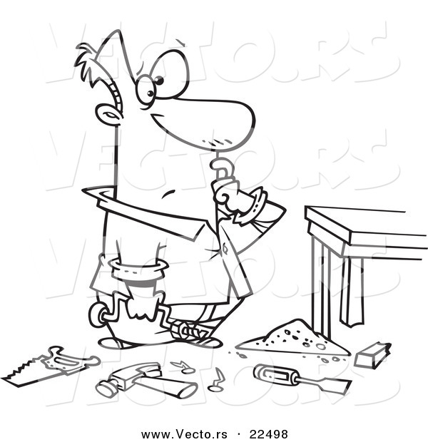 Vector of a Cartoon Messy Craftsman - Coloring Page Outline
