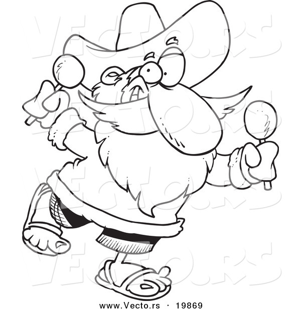 Vector of a Cartoon Mexican Santa Shaking Maracas - Outlined Coloring Page