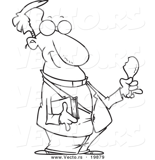 Vector of a Cartoon Minister Holding a Bible and Drumstick - Outlined Coloring Page