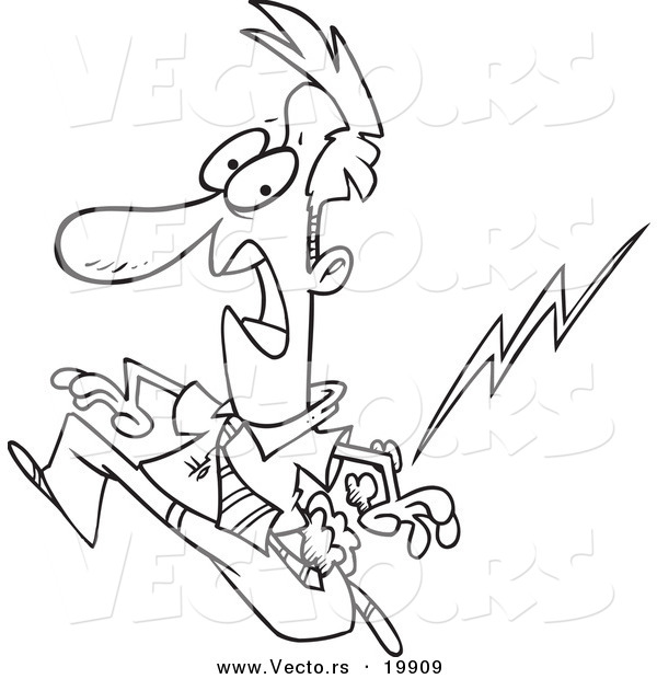 Vector of a Cartoon Misfortunate Businessman Running from Lightning - Outlined Coloring Page