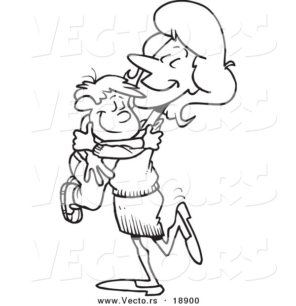 Vector of a Cartoon Mom Hugging Her Son - Outlined Coloring Page
