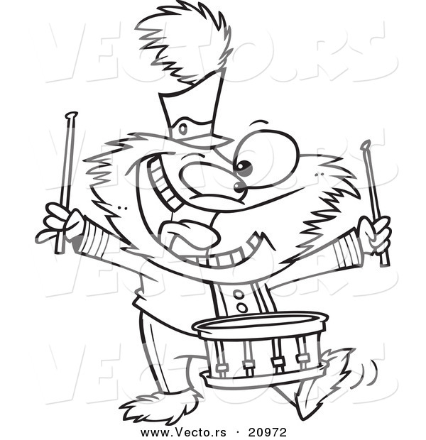 Vector of a Cartoon Monster Banging a Drum - Coloring Page Outline