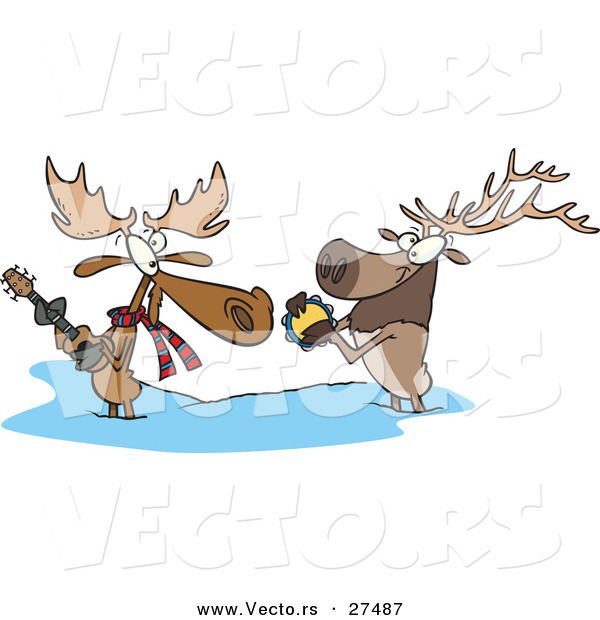 Vector of a Cartoon Moose and Elk Playing Musical Instruments