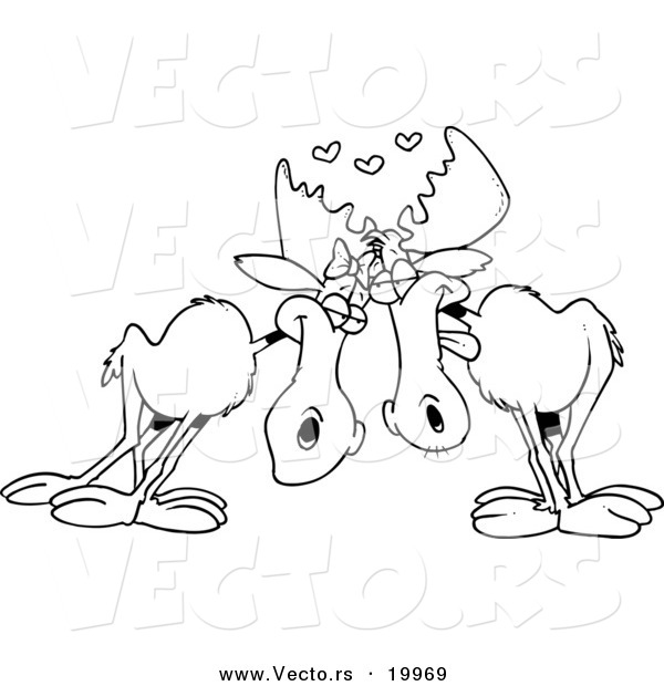 Vector of a Cartoon Moose Pair in Love - Outlined Coloring Page