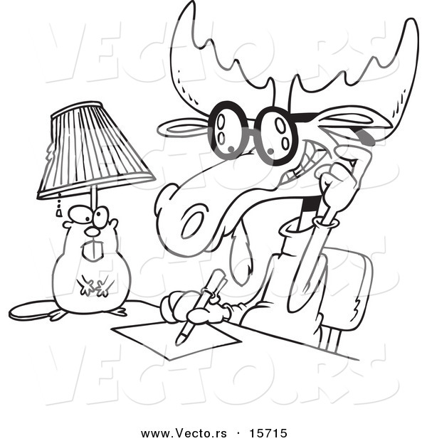 Vector of a Cartoon Moose Writing an Anonymous Letter - Coloring Page Outline