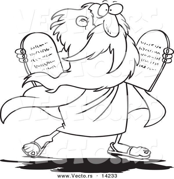 Vector of a Cartoon Moses Carrying Tablets - Coloring Page Outline