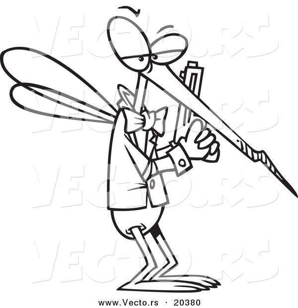Vector of a Cartoon Mosquito Agent - Coloring Page Outline